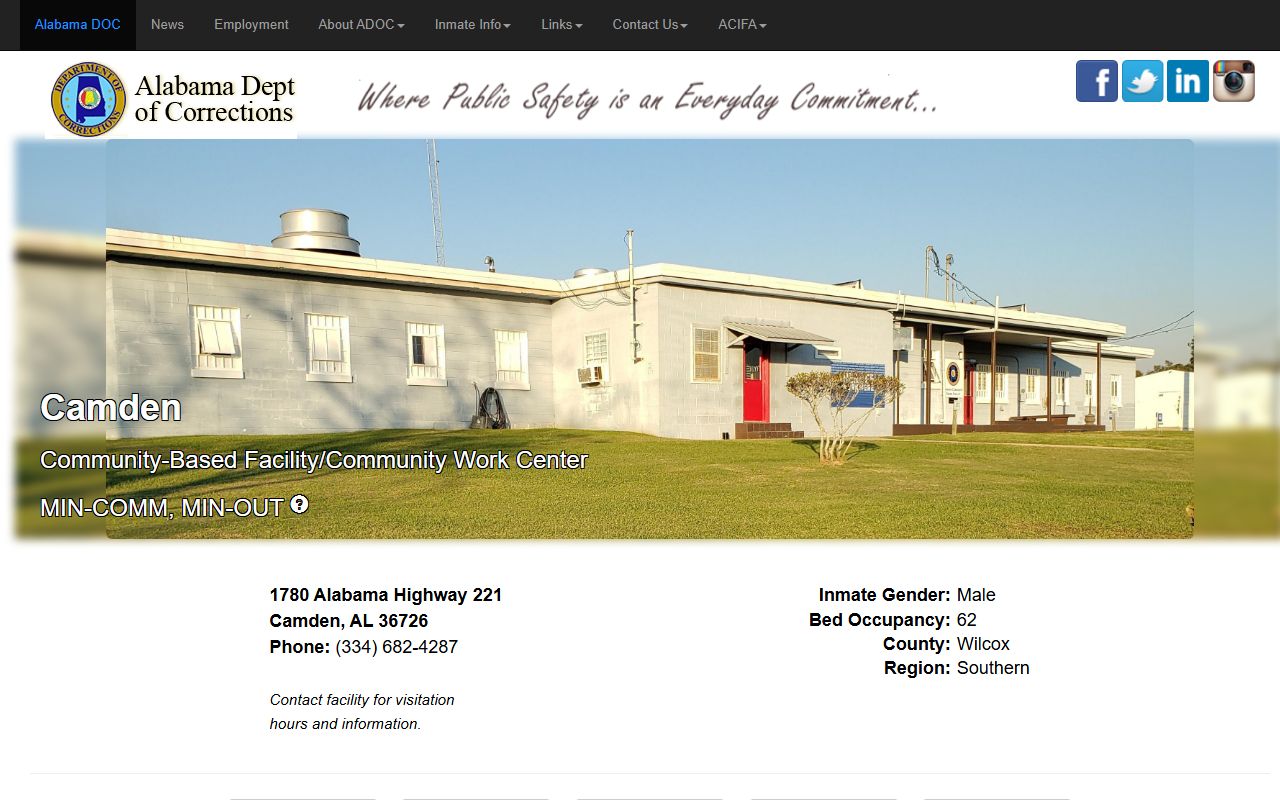 Camden Community Based Facility ADOC inmate lookup and facility profile in Wilcox County